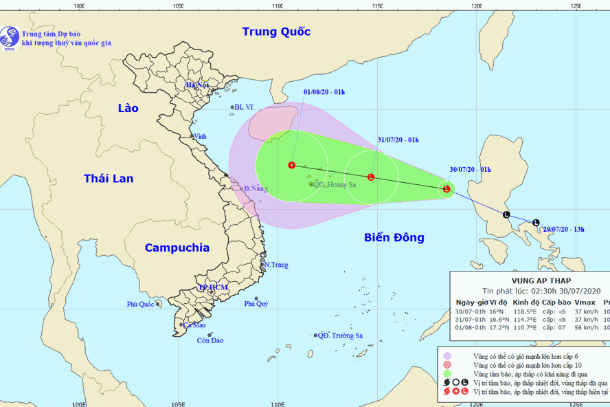Vị trí và hướng đi của áp thấp có khả n ăng mạnh lên thành áp thấp nhiệt đới. Nguồn: NCHMF