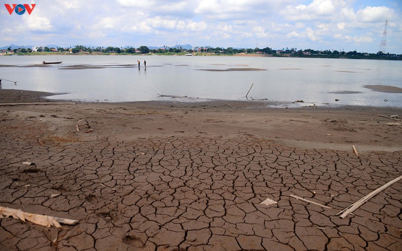 Sông Mekong cạn khô ở Đông Bắc Thái Lan. Ảnh: VOV.