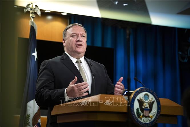 Ngoại trưởng Mỹ Mike Pompeo phát biểu trong cuộc họp báo tại Washington, DC. Ảnh: AFP/ TTXVN