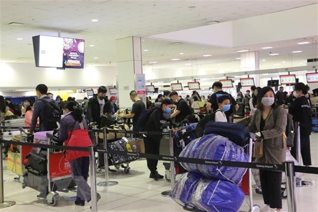 Vietnamese citizens conduct procedures to fly home at Sydney airport (Photo: VNA)