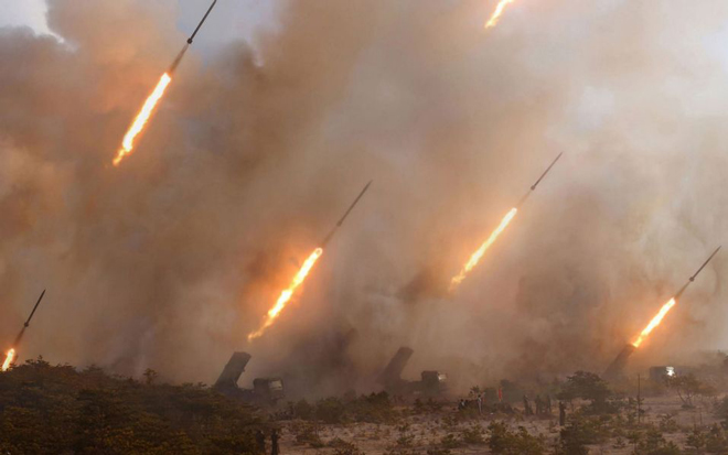 Một vụ thử vũ khí của Triều Tiên hồi vào tháng 3-2020. Ảnh: AFP/KCNA	
