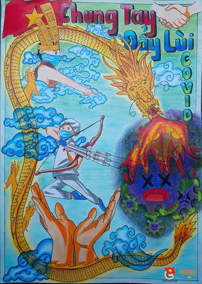A poster created by child painter Nguyen Hoang Phuong Nguyen for her grandmother who has unfortunately died of Covid-19-related complications of severe respiratory failure