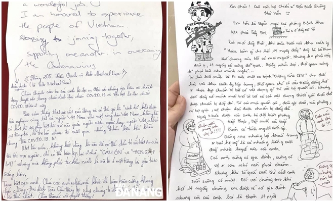 Handwritten letters penned by Michael Finn (left) and Uyen