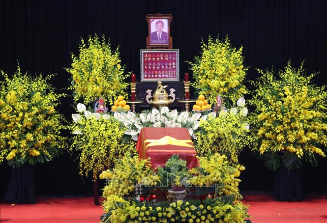 Linh cữu nguyên Tổng Bí thư Lê Khả Phiêu được quàn tại Nhà tang lễ quốc gia. Ảnh: TTXVN