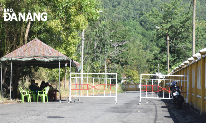 A checkpoint set up at an entrance way to the Son Tra Peninsula