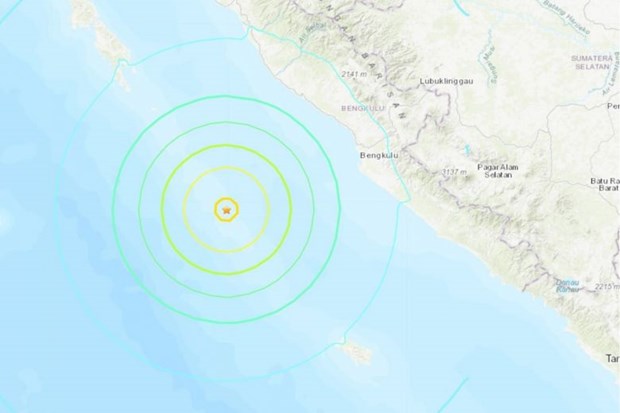 Bengkulu, a city southwest of Sumatra was hit by a magnitude 6.9 earthquake at 5.30pm (Sumatra time) (Photo: USGS)