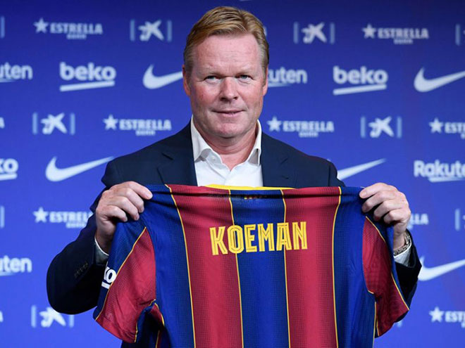 Ronald Koeman ra mắt trên cương vị HLV trưởng Barcelona. Ảnh: AFP/Getty Images