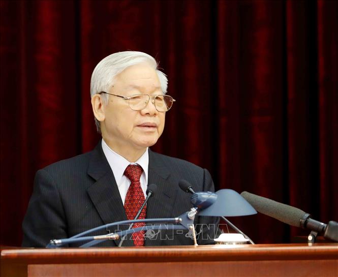 Tổng Bí thư Nguyễn Phú Trọng phát biểu tại một hội nghị. Ảnh: Trí Dũng/TTXVN