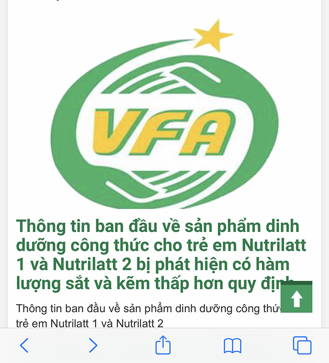 Thông báo của Cục An toàn thực phẩm, Bộ Y tế về sản phẩm Nutrilatt 1 và Nutrilatt 2 tại Campuchia.
