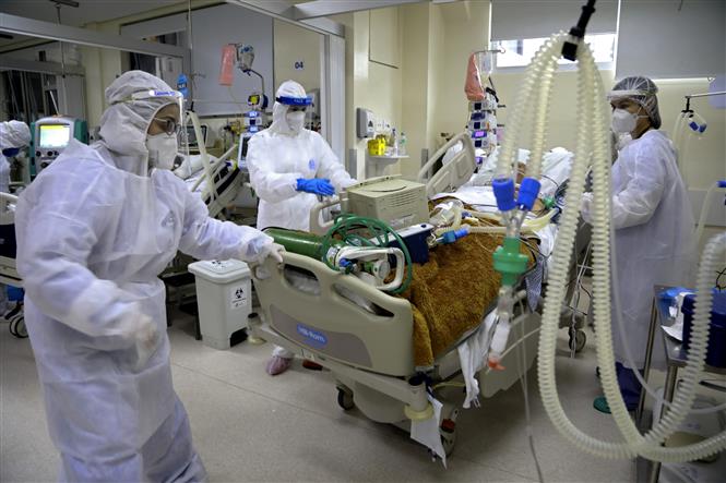  : Điều trị cho bệnh nhân COVID-19 tại một bệnh viện ở Porto Alegre, Brazil ngày 13/8/2020. Ảnh: AFP/TTXVN