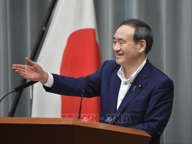 Chánh văn phòng Nội các Nhật Bản Yoshihide Suga phát biểu trong cuộc họp báo tại thủ đô Tokyo ngày 3/9/2020. Ảnh: Kyodo/TTXVN