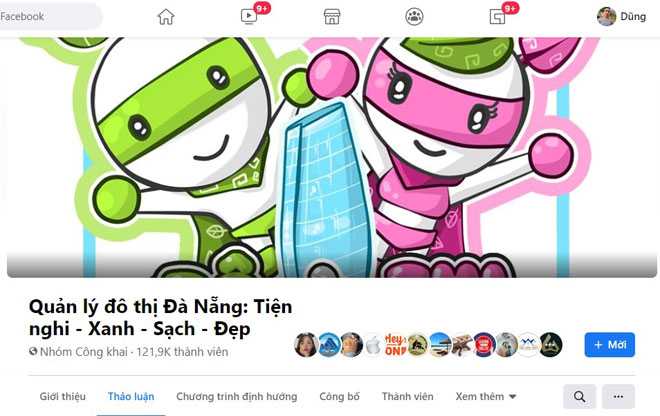 Giao diện với hai nhân vật độc quyền chàng Đô - nàng Thị của trang Facebook Quản lý đô thị Đà Nẵng: Tiện nghi - Xanh - Sạch - Đẹp. Ảnh: XUÂN DŨNG	