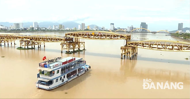 A tourist boat is pictured operating on the Han River