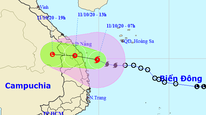 Họa đồ vị trí và hướng di chuyển của bão số 6. (Nguồn: Trung tâm Dự báo Khí tượng thủy văn Trung ương).
