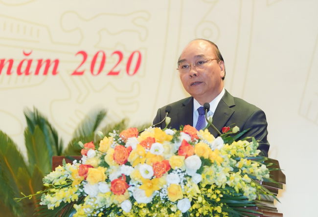 Thủ tướng Nguyễn Xuân Phúc phát biểu chỉ đạo tại phiên khai mạc Đại hội Đảng bộ Công an Trung ương. Ảnh: VGP
