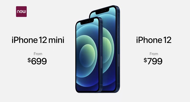 Giá bán lần lượt của iPhone 12 mini và iPhone 12. (Ảnh chụp màn hình)
