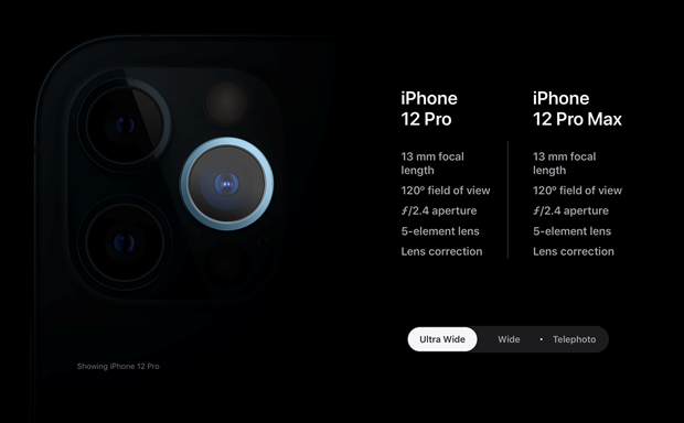 Cụm camera trên iPhone 12 Pro và Pro Max sẽ có thêm cảm biến LIDAR. (Ảnh chụp màn hình)