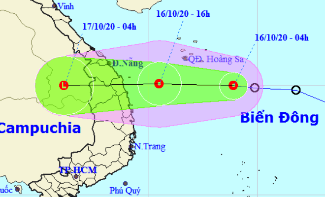 Họa đồ vị trí và hướng di chuyển của áp thấp nhiệt đới (Nguồn: Trung tâm Dự báo Khí tượng thủy văn Quốc gia).