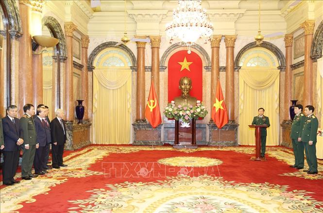 Thượng tướng Hoàng Xuân Chiến, Thứ trưởng Bộ Quốc phòng phát biểu tại buổi lễ. Ảnh: Trí Dũng/ TTXVN