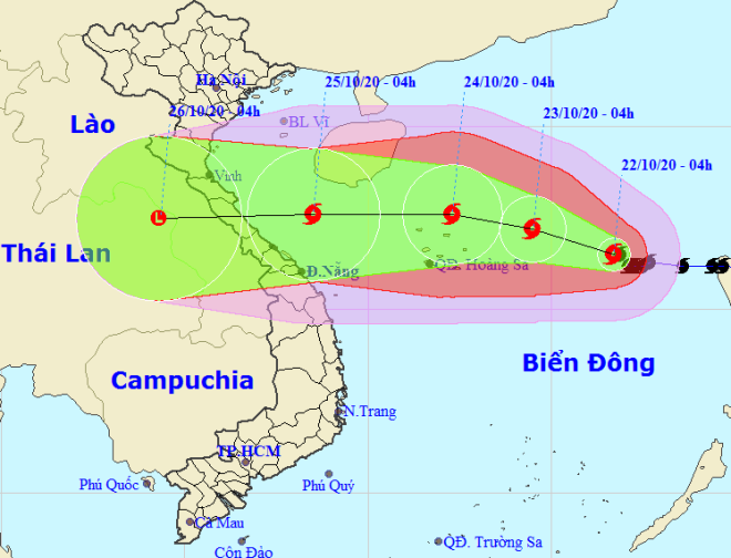 Họa đồ vị trí và hướng di chuyển của bão số 8 (Nguồn: Trung tâm Dự báo Khí tượng thủy văn Quốc gia)