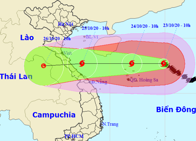 Họa đồ vị trí và hướng di chuyển của bão số 8 (Nguồn: Trung tâm Dự báo Khí tượng thủy văn Quốc gia)