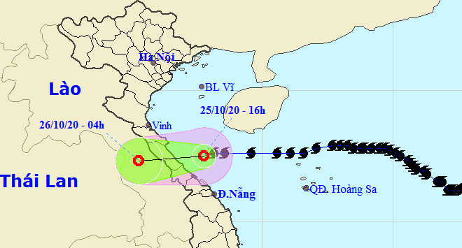 Họa đồ vị trí và hướng di chuyển của áp thấp nhiệt đới suy yếu từ bão số 8 (Nguồn: Trung tâm Dự báo Khí tượng thủy văn Quốc gia).