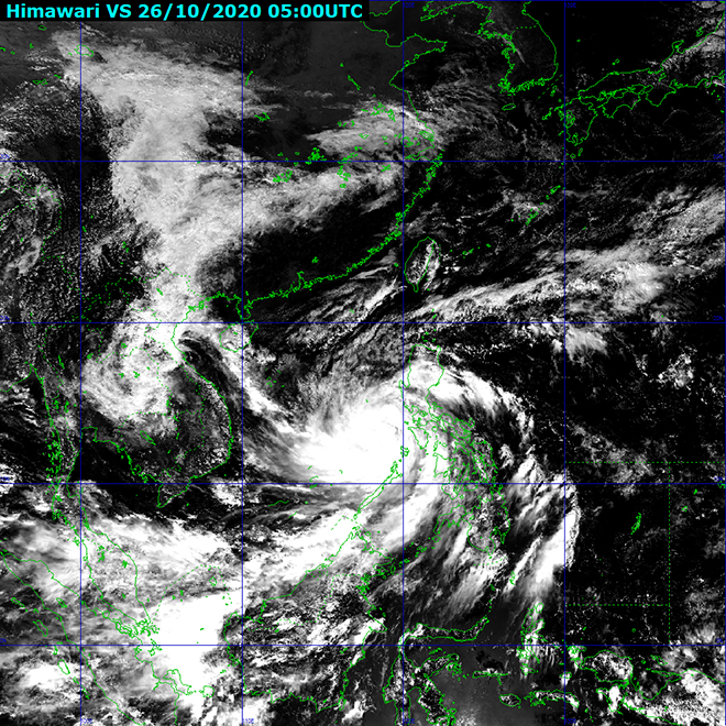  A satellite image showing that Molave’s centre is moving westwards with the maximum sustained winds of level 12, with a gale of level 14