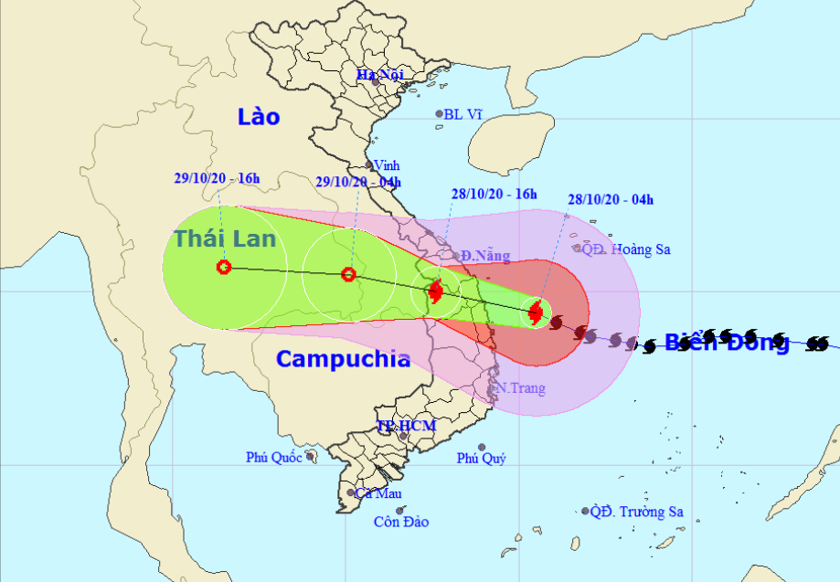 Họa đồ vị trí và hướng di chuyển của bão số 9 (Nguồn: Trung tâm Dự báo Khí tượng thủy văn Quốc gia)