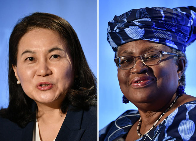 Ứng cử viên Yoo Myung-hee (trái) và Ngozi Okonjo-Iweala. Ảnh: AFP
