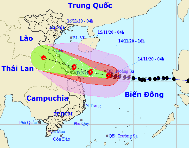 Sáng 14-11, trên đất liền nam Nghệ An đến Quảng Ngãi gió mạnh cấp 6-7, vùng ven biển giật cấp 12