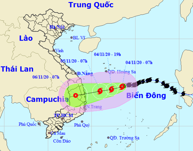 Họa đồ vị trí và hướng di chuyển của bão số 10 (Nguồn: Trung tâm Dự báo Khí tượng thủy văn Quốc gia)