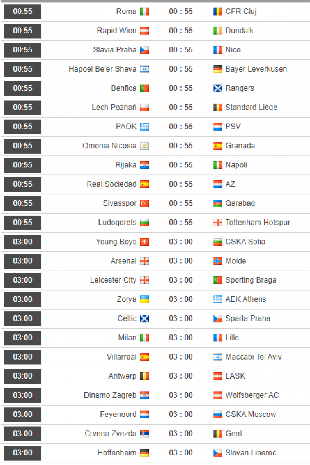 Lịch thi đấu chi tiết lượt trận thứ 3 vòng bảng Europa League.