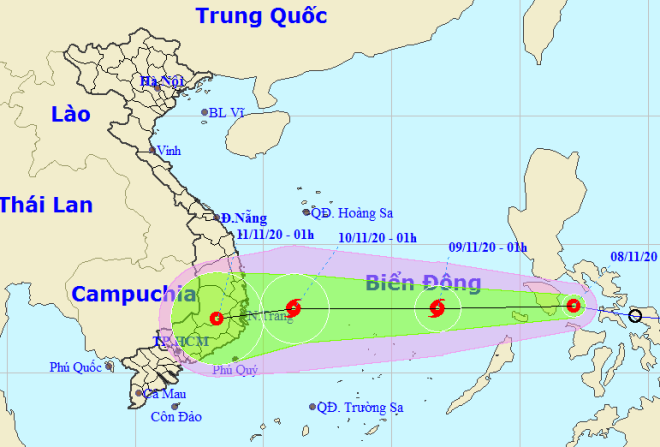 Họa đồ vị trí và hướng di chuyển của áp thấp nhiệt đới gần Biển Đông sắp mạnh lên thành bão (Nguồn: Trung tâm Dự báo Khí tượng thủy văn Quốc gia)