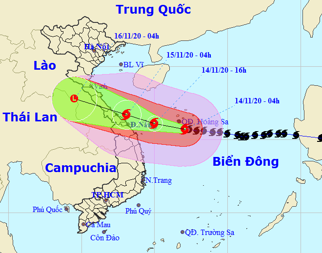 Họa đồ vị trí và hướng di chuyển của bão số 13 (Nguồn: Trung tâm Dự báo Khí tượng thủy văn Quốc gia)