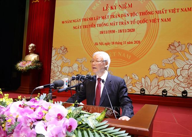  Chú thích ảnh Tổng Bí thư, Chủ tịch nước Nguyễn Phú Trọng đọc diễn văn quan trọng tại buổi lễ. Ảnh: Trí Dũng/TTXVN