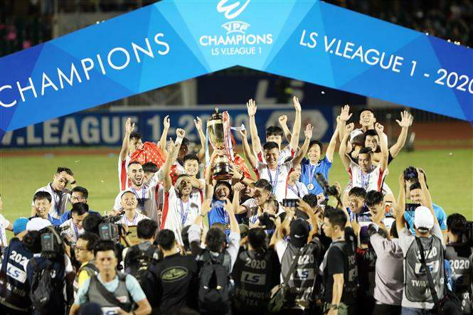 Đội Viettel giành Cúp vô địch V.League 2020. Ảnh: Thanh Vũ/TTXVN