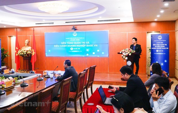 The Ministry of Information and Communications (MIC) launches the corporate management platform Base.vn in Hanoi on November 20. (Photo: VNA)