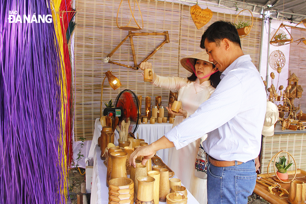 A booth displaying locally-made handicraft products