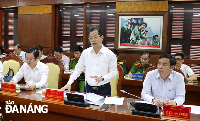 Bí thư Thành ủy Nguyễn Văn Quảng phát biểu tại buổi làm việc. Ảnh: SƠN TRUNG