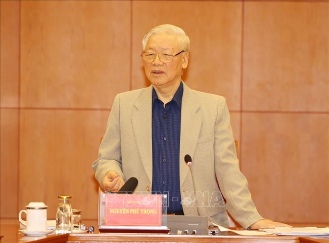 Tổng Bí thư, Chủ tịch nước Nguyễn Phú Trọng phát biểu kết luận cuộc họp. Ảnh: TTXVN