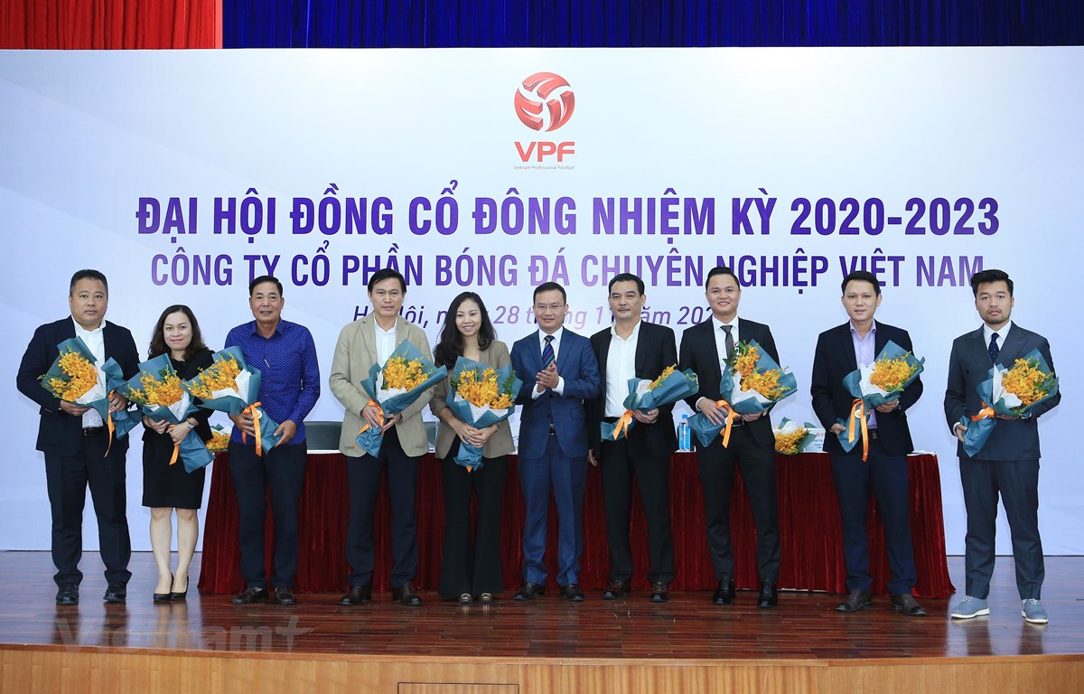 Hình ảnh Đại hội đồng cổ đông nhiệm kỳ 2020-2023 của Công ty cổ phần Bóng đá chuyên nghiệp Việt Nam sáng 28/11. (Ảnh: Đức Cường/Vietnam+)