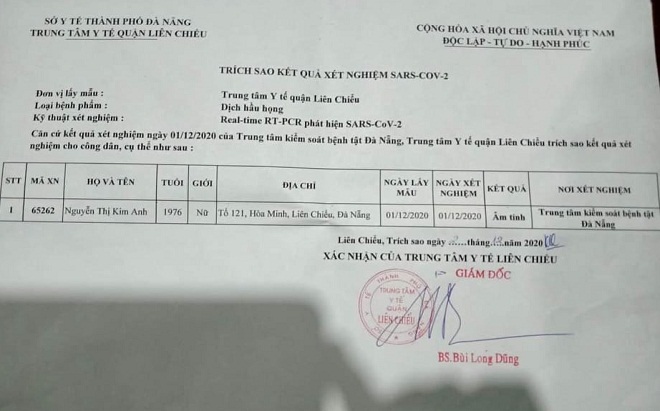 Không có chuyện một trường hợp ở Đà Nẵng dương tính với SARS-CoV-2