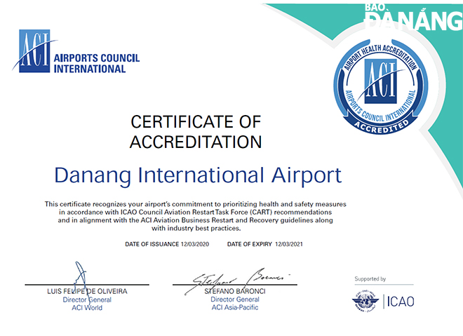 Cảng hàng không quốc tế Đà Nẵng đạt chứng nhận 
