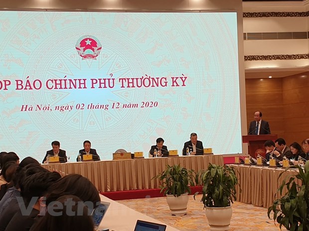 Minister-Chairman of the Government Office Mai Tien Dung speaks at the Cabinet regular press conference. (Photo: VNA)