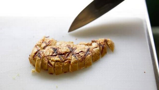 A fillet of lab-grown cultured chicken developed by Eat Just is pictured in this handout photo. (Photo: Reuters)