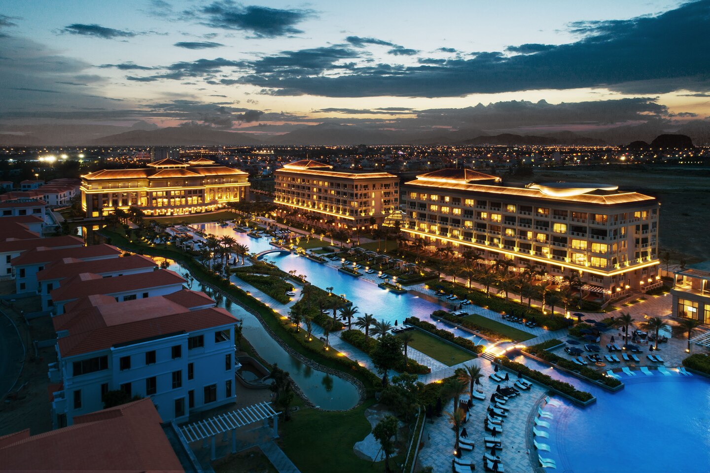A spectacular night-time view of the Sheraton Grand Danang Resort