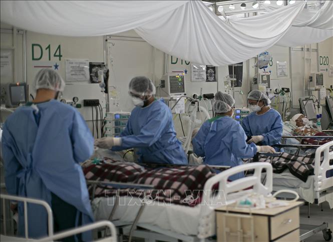 Nhân viên y tế điều trị cho bệnh nhân COVID-19 tại bệnh viện ở Belem, bang Para, Brazil ngày 3/12. Ảnh: AFP/TTXVN