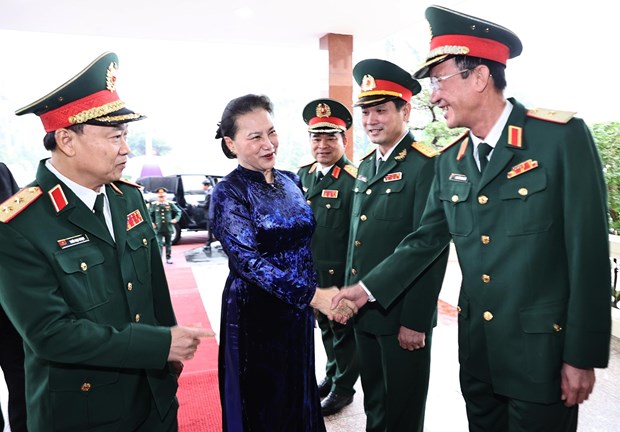 Chairwoman of the National Assembly (NA) Nguyen Thi Kim Ngan and officials at the meeting (Photo: VNA)