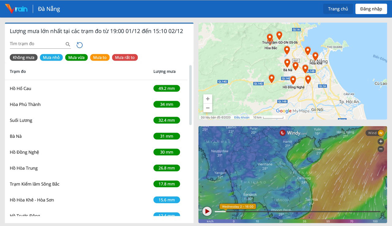 , netizens can access hourly precipitation data and rain forecasts for coming days in the 63 Vietnamese localities, and also the expected paths of storms and natural disaster scenarios at www.vrain.vn.