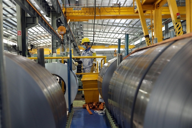 Rolled steel being manufactured at the Japan-invested JFE Shoji Steel Hải Phòng Company in the northern port city of Hải Phòng